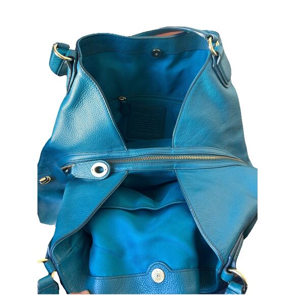 Pebbled Leather Coach Y2K Edie Hobo Shoulder Bag Blue Leather Handbag Turnlock - Picture 13 of 13